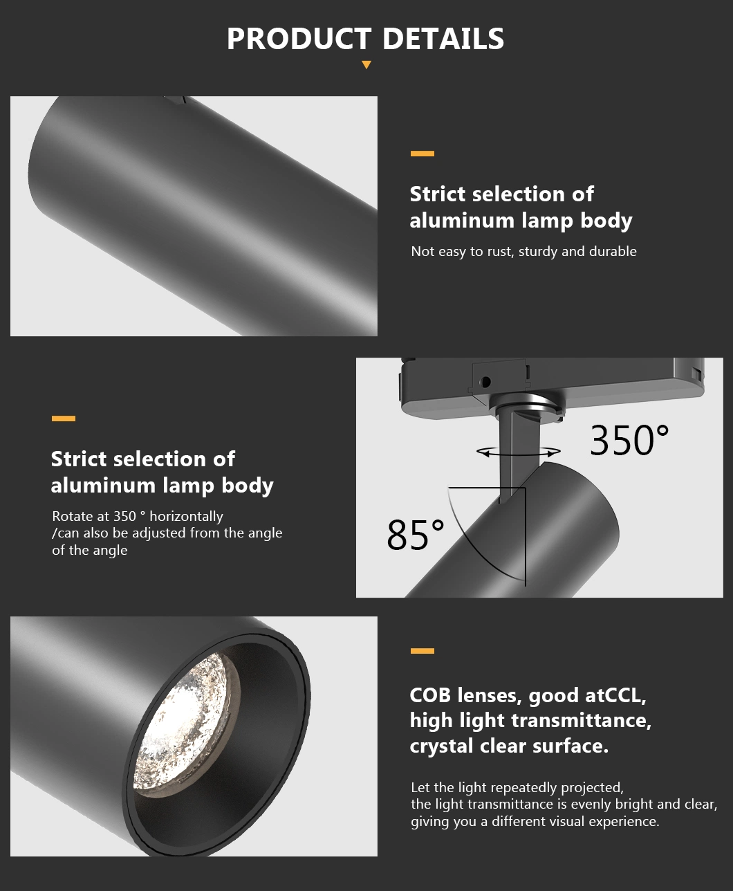 LED Track Spotlight, Black and White Aluminum Can Rotate 350° Can Be Adjusted up and Down 85° , 12W 20W 30W LED Spot Light